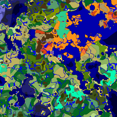 Predicted biome map of Java 1.19.2 seed 621360550964906200 around estimated spawn
