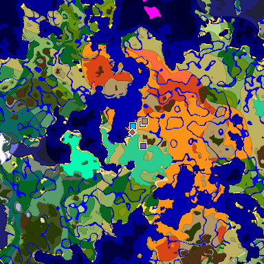 Predicted biome map of Java 1.19.2 seed 6789996998458926631 around estimated spawn