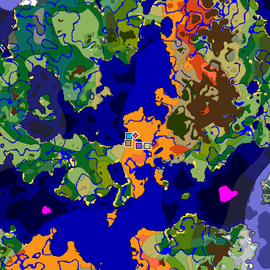 Predicted biome map of Java 1.19.2 seed 4733008050534317931 around estimated spawn