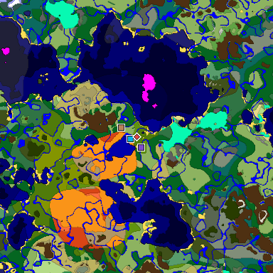 Predicted biome map of Java 1.19.2 seed 3930896371025302429 around estimated spawn