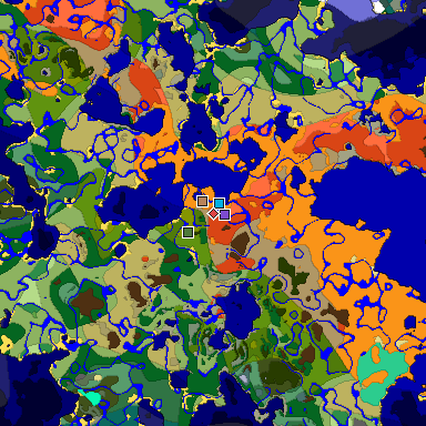 Predicted biome map of Java 1.19.2 seed -8187975078300555984 around estimated spawn
