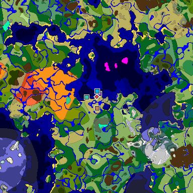 Predicted biome map of Java 1.19.2 seed -7605460273274204221 around estimated spawn