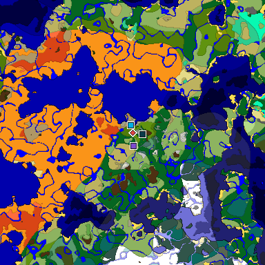 Predicted biome map of Java 1.19.2 seed 5843379879927787844 around estimated spawn
