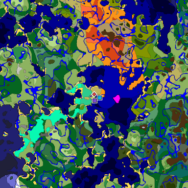 Predicted biome map of Java 1.19.2 seed 7556881399800051843 around estimated spawn