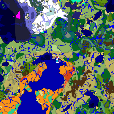 Predicted biome map of Java 1.19.2 seed 8230390221838222871 around estimated spawn