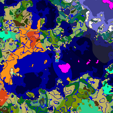 Predicted biome map of Java 1.19.2 seed 605319903352476682 around estimated spawn