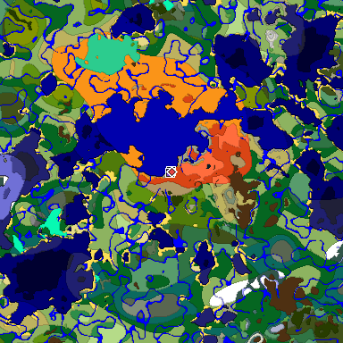 Predicted biome map of Java 1.19.2 seed -5635524197806869018 around estimated spawn