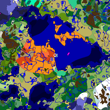 Predicted biome map of Java 1.19.2 seed -3489624421602625493 around estimated spawn
