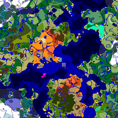 Predicted biome map of Java 1.19.2 seed -1845042815211841579 around estimated spawn