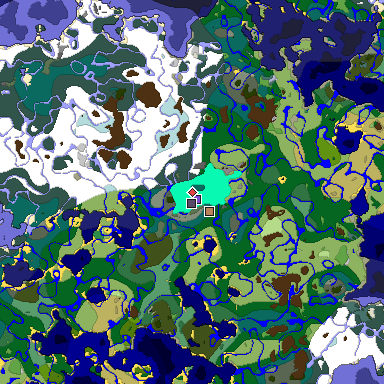 Predicted biome map of Java 1.19.2 seed -7887705258822222252 around estimated spawn