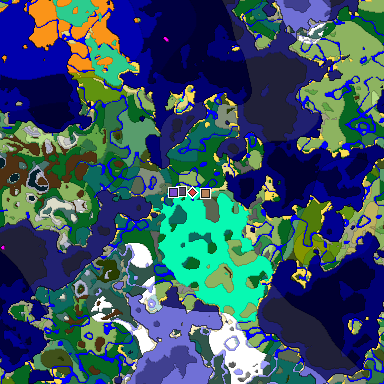 Predicted biome map of Java 1.19.2 seed 7453085685118138290 around estimated spawn