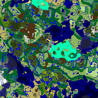 Predicted biome map of Java 1.19.2 seed -3739664834755588830 around estimated spawn