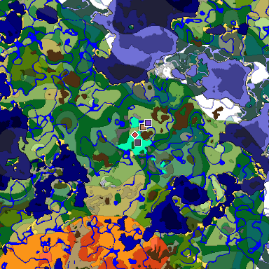 Predicted biome map of Java 1.19.2 seed -8555512977980509865 around estimated spawn