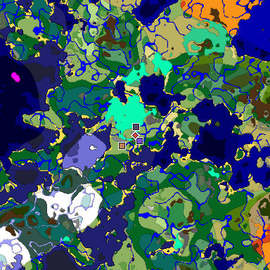 Predicted biome map of Java 1.19.2 seed 5271074815196539458 around estimated spawn