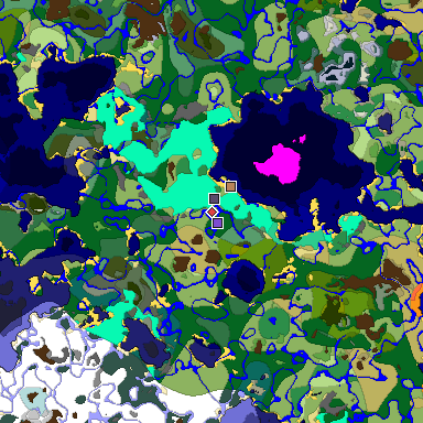 Predicted biome map of Java 1.19.2 seed -3860240734143675405 around estimated spawn