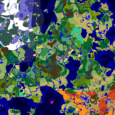 Predicted biome map of Java 1.19.2 seed -1634698209391516826 around estimated spawn