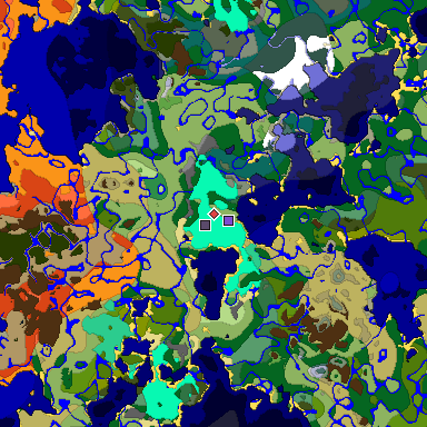 Predicted biome map of Java 1.19.2 seed -584168695945282070 around estimated spawn