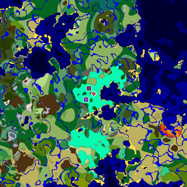 Predicted biome map of Java 1.19.2 seed -5907905611705506509 around estimated spawn