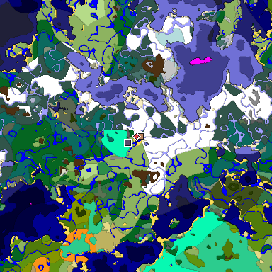 Predicted biome map of Java 1.19.2 seed 6542207129800291833 around estimated spawn