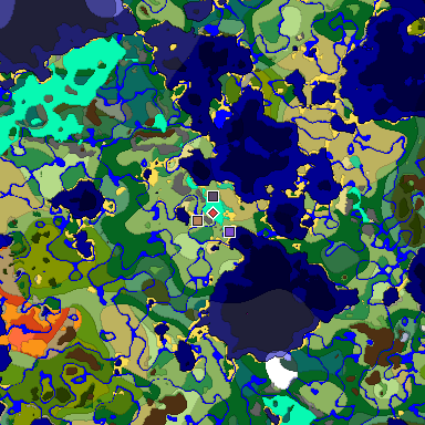 Predicted biome map of Java 1.19.2 seed -6458635715991654127 around estimated spawn