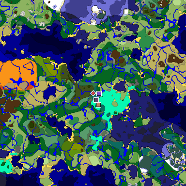 Predicted biome map of Java 1.19.2 seed 6324124091199055257 around estimated spawn