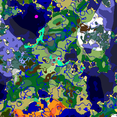 Predicted biome map of Java 1.19.2 seed -2718273670026018421 around estimated spawn