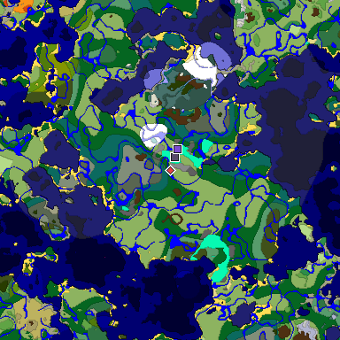 Predicted biome map of Java 1.19.2 seed -8747744578834277946 around estimated spawn