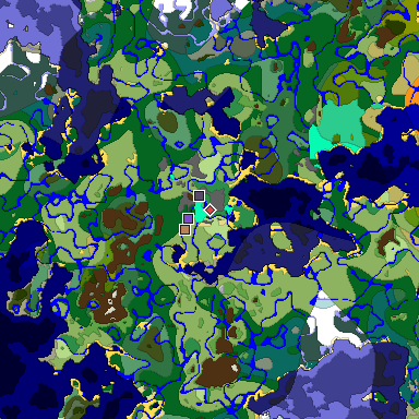 Predicted biome map of Java 1.19.2 seed 3105339604151765518 around estimated spawn