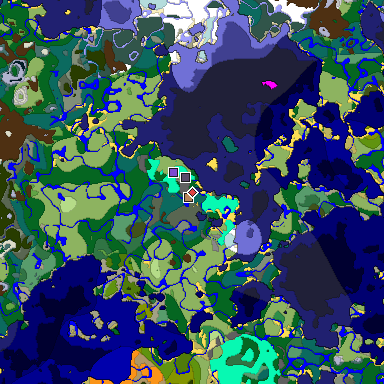 Predicted biome map of Java 1.19.2 seed -8545961413824634327 around estimated spawn