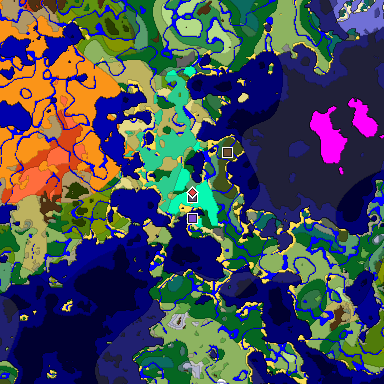 Predicted biome map of Java 1.19.2 seed 3951305040153056807 around estimated spawn