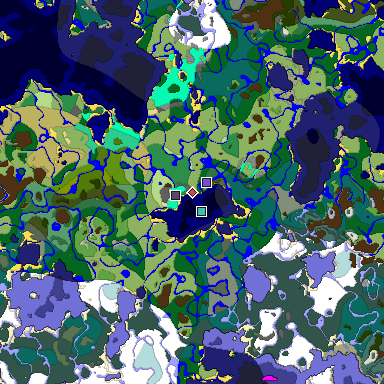 Predicted biome map of Java 1.19.2 seed 5740038055842424610 around estimated spawn