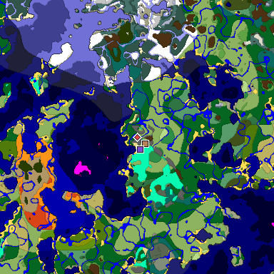 Predicted biome map of Java 1.19.2 seed 9020919601500478009 around estimated spawn