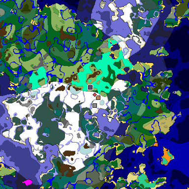 Predicted biome map of Java 1.19.2 seed -4926064453246717233 around estimated spawn