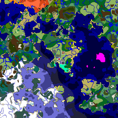 Predicted biome map of Java 1.19.2 seed -2627928905090223994 around estimated spawn