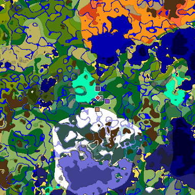Predicted biome map of Java 1.19.2 seed 6128845695496294867 around estimated spawn