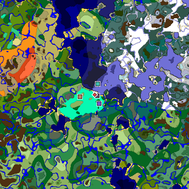 Predicted biome map of Java 1.19.2 seed 2966047711990524730 around estimated spawn