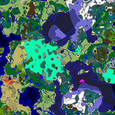 Predicted biome map of Java 1.19.2 seed -1543683309139286562 around estimated spawn
