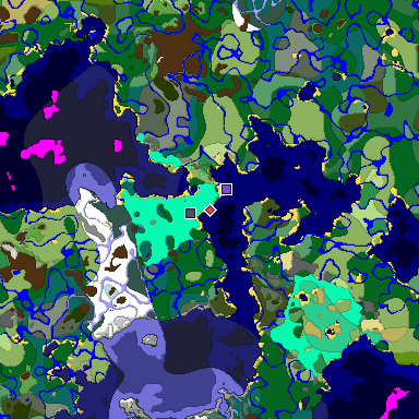 Predicted biome map of Java 1.19.2 seed -2651848199093552226 around estimated spawn
