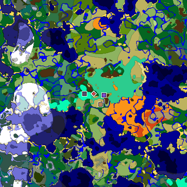 Predicted biome map of Java 1.19.2 seed 8750816962926127041 around estimated spawn