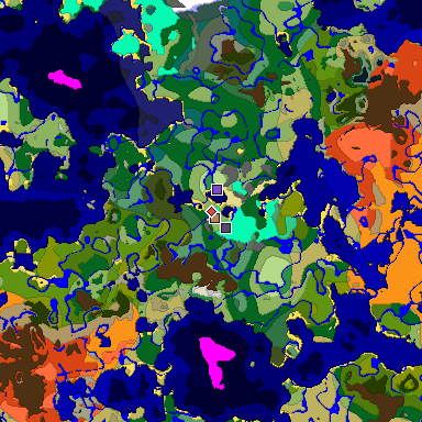 Predicted biome map of Java 1.19.2 seed -679712957739796176 around estimated spawn