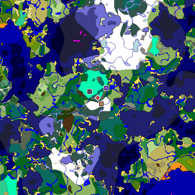 Predicted biome map of Java 1.19.2 seed 2647335223604169064 around estimated spawn