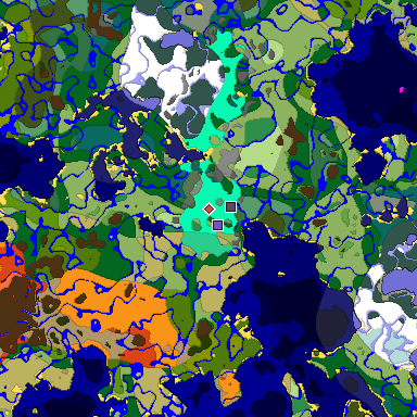 Predicted biome map of Java 1.19.2 seed 211941547618064065 around estimated spawn