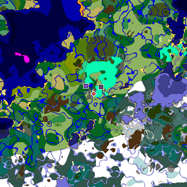 Predicted biome map of Java 1.19.2 seed 2410084817358466818 around estimated spawn