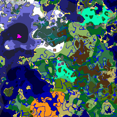 Predicted biome map of Java 1.19.2 seed 3202363315740659104 around estimated spawn