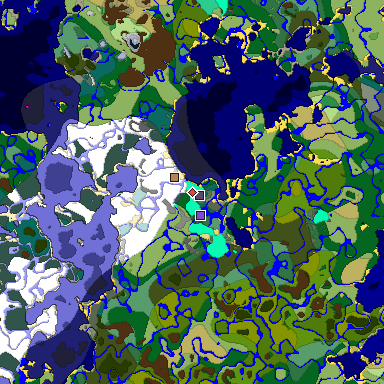 Predicted biome map of Java 1.19.2 seed 4871622571447737121 around estimated spawn