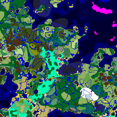 Predicted biome map of Java 1.19.2 seed -68621103912702093 around estimated spawn