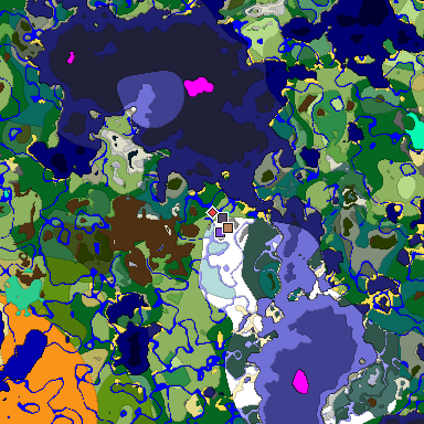 Predicted biome map of Java 1.19.2 seed 4272031886524972160 around estimated spawn