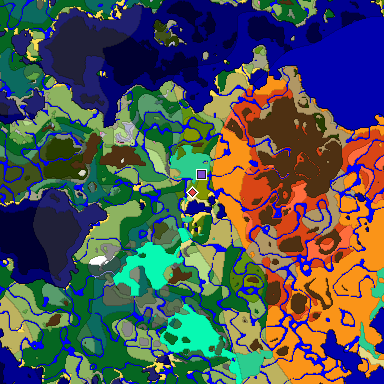Predicted biome map of Java 1.20 seed 2613992378426927036 around estimated spawn