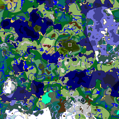 Predicted biome map of Java 1.20 seed 3573185344577966806 around estimated spawn