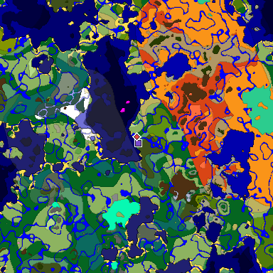 Predicted biome map of Java 1.20 seed -4590846400204896815 around estimated spawn